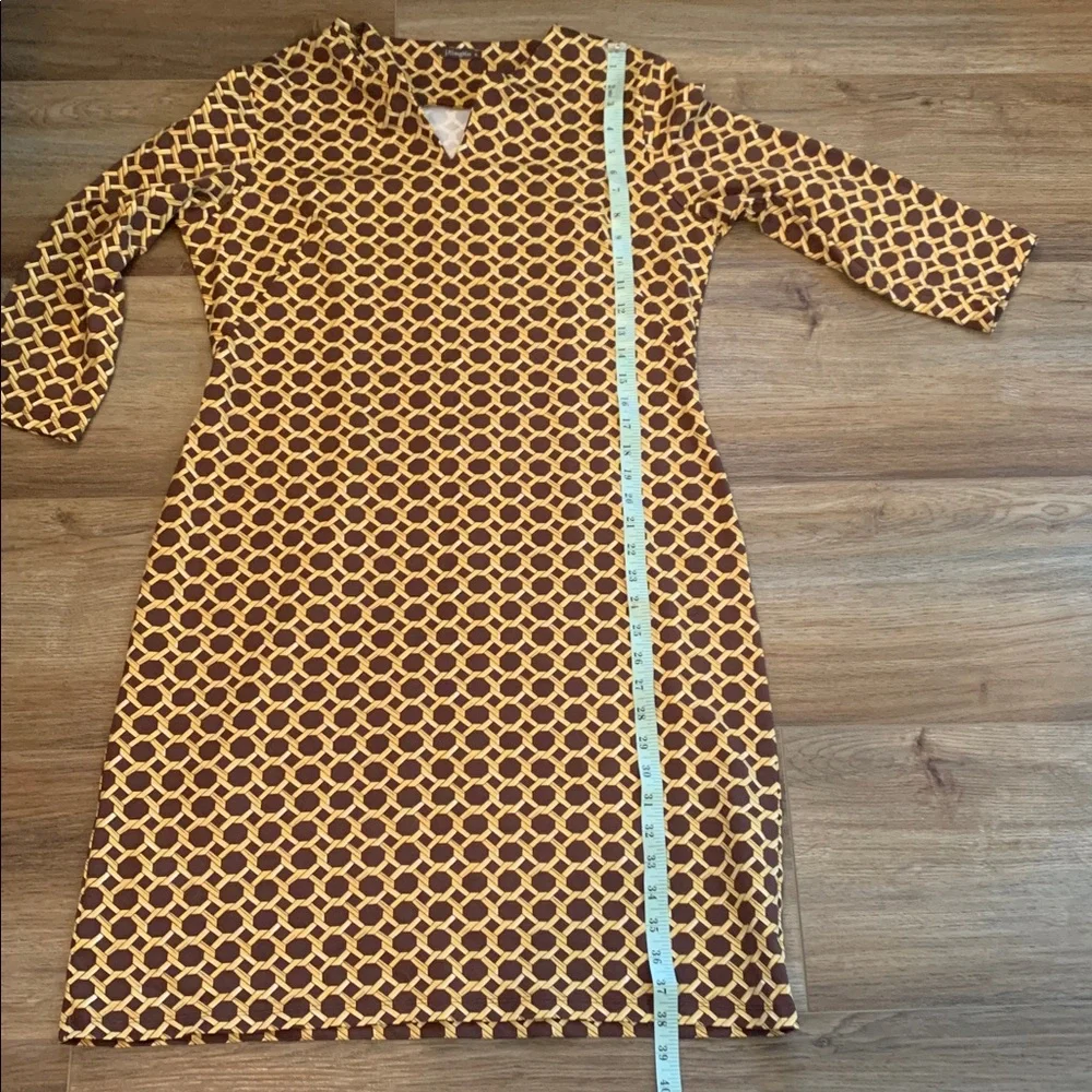 J. McLaughlin Brown and Mustard Geometric Long Sleeve Shift Dress size XL - Picture 8 of 11